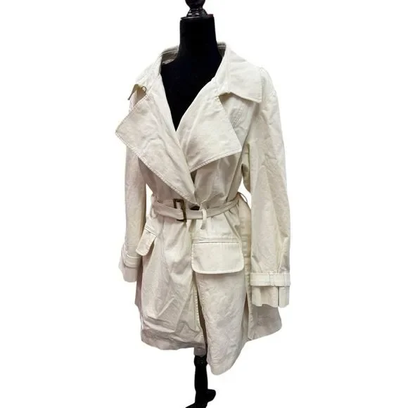 Talbots 20W Belted Cotton Trench Coat Cream Ivory Double Breasted Classic Chic - Picture 3 of 10